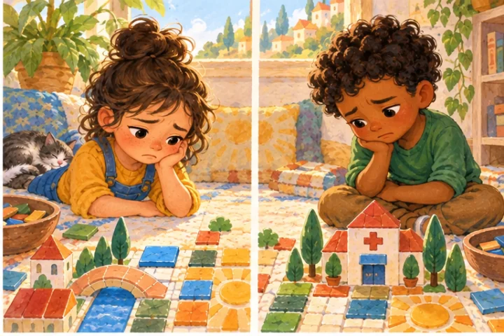 Illustrated scene 2 from Pepper and the Last Blue Tile.