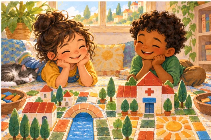 Illustrated scene 4 from Pepper and the Last Blue Tile.