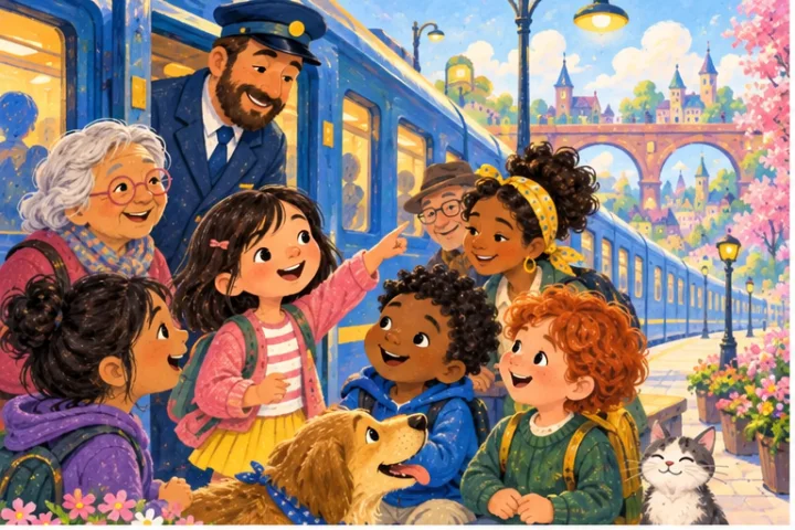 Illustrated scene 1 from Rhyme Time on Line Nine.