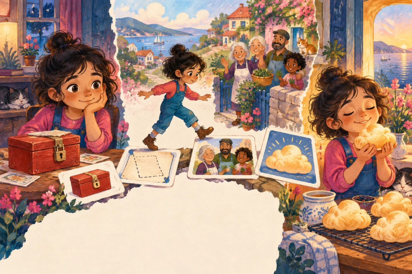 Yara connecting beginning and ending story cards with stepping-stone scene cards.