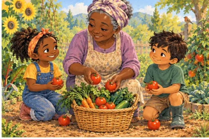 Illustrated scene 2 from The Two-Handle Basket.